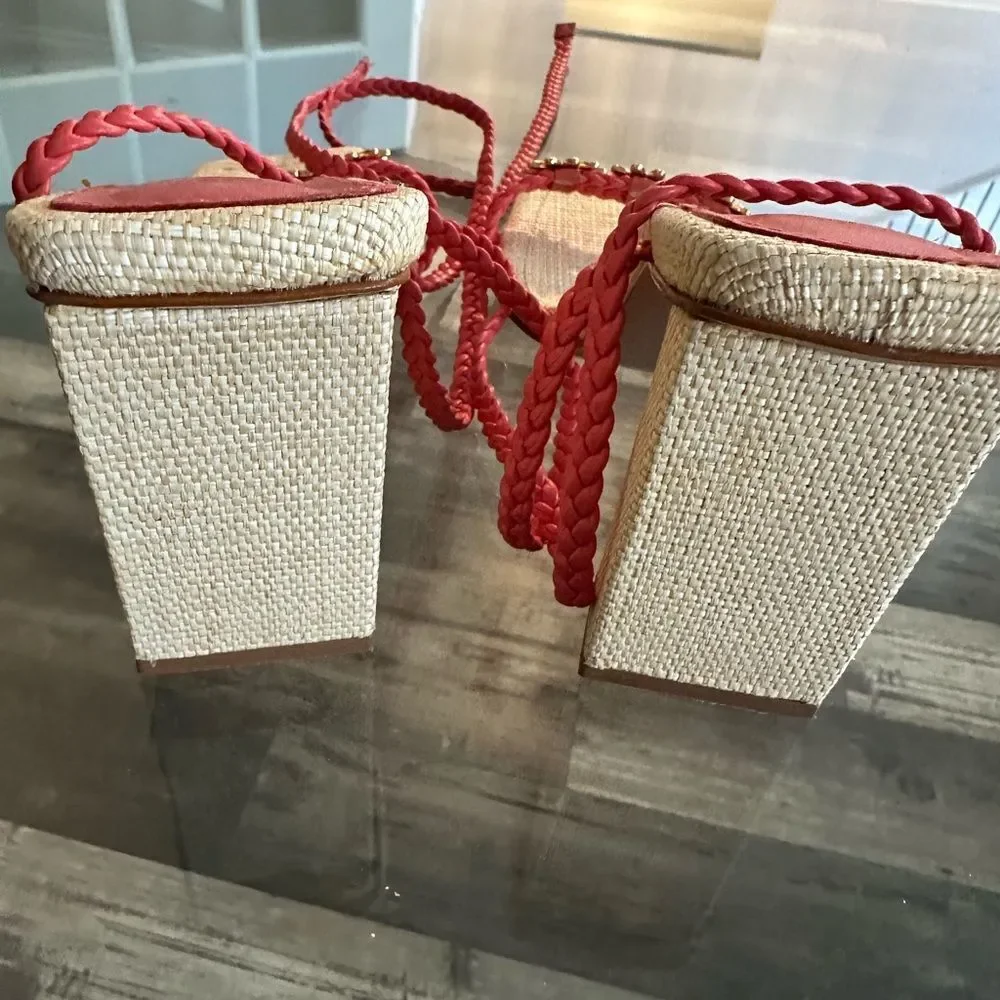 Red Braided Sandals with Daisy Accents